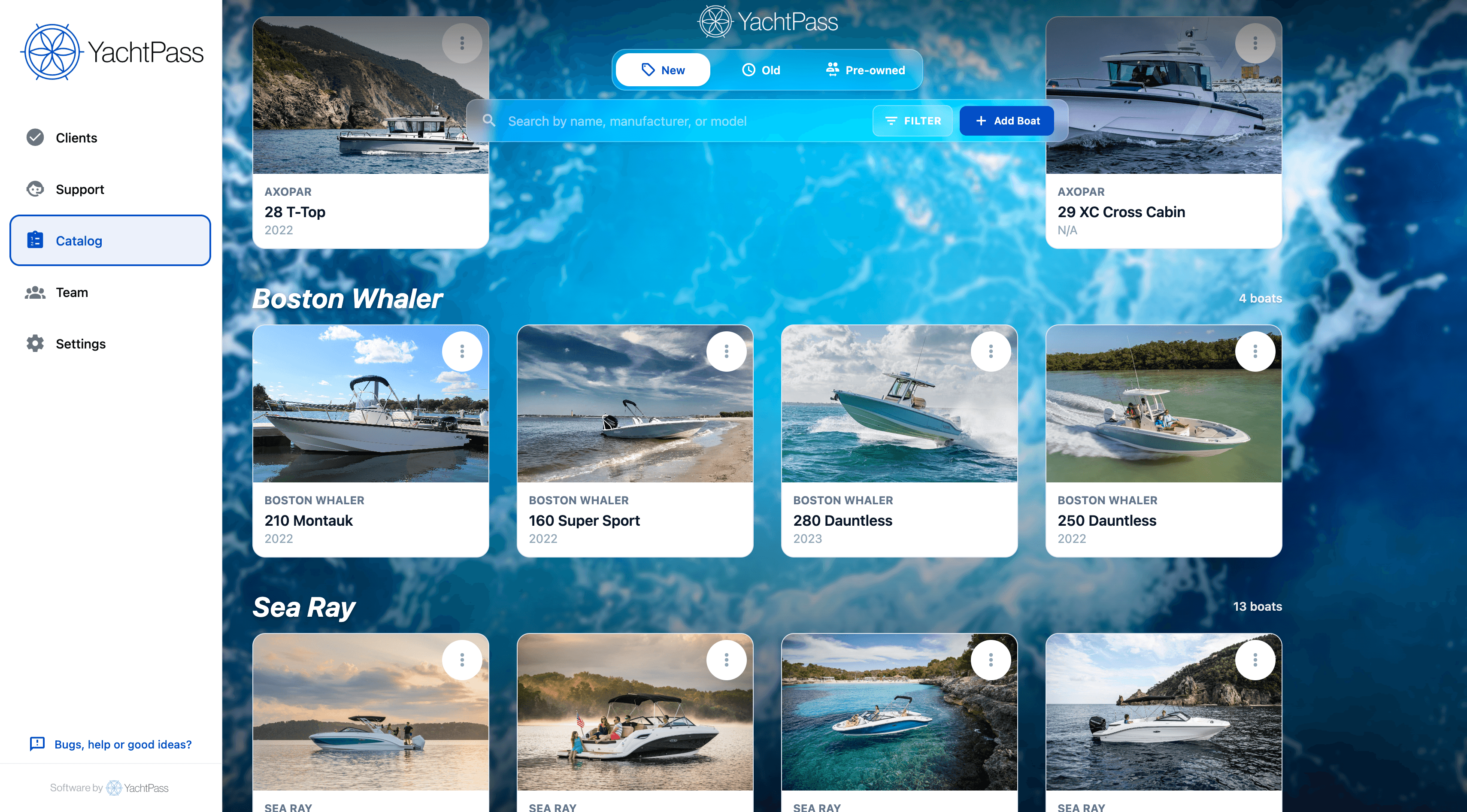 YachtPass dealerportaal, botencatalogus